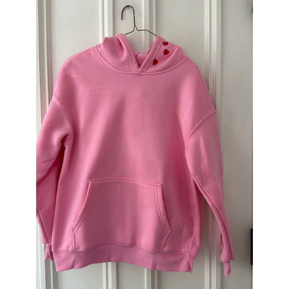 Unbranded women's Pink Hoodie with Red Hearts and Graphic, Size M - Picture 1 of 5